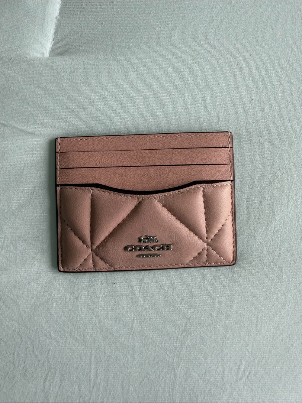 Coach Pink Quilted Leather Card Holder with Metal Logo